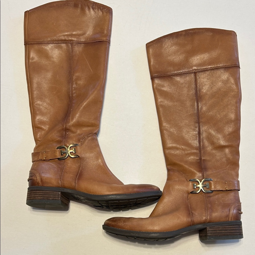Sam Edelman Women's Priscilla Tall Boots Size 8M Leather Brown Zip Up Logo - Picture 2 of 12